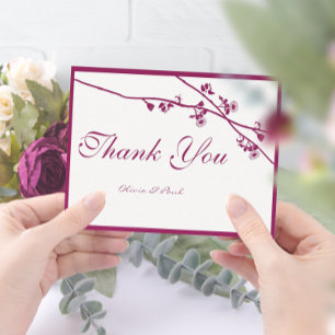 Floral Plum Wildflower Branches Wedding Thank You Card