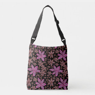 Floral Pods Brown & Fuchsia on Black Tote