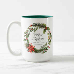 Floral Poinsettia Botanical Family Christmas Two-Tone Coffee Mug