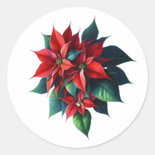 Floral Poinsettia Christmas – Festive Holiday Classic Round Sticker