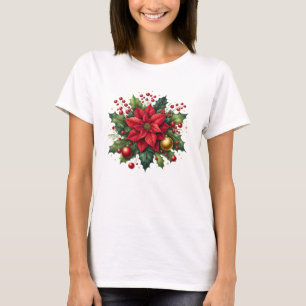 Floral Poinsettia Christmas – Festive Holiday T-Shirt