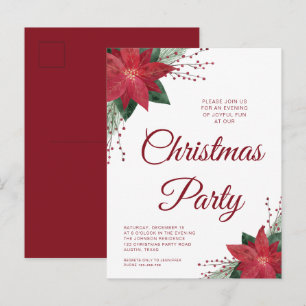 Floral Poinsettia Christmas Party Invitation Postcard