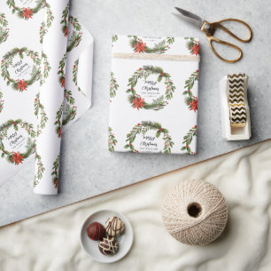 Floral Poinsettia Greenery Family Christmas Custom Wrapping Paper