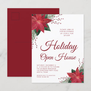 Floral Poinsettia Holiday Open House Invitation Postcard