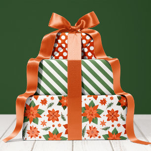 Floral Poinsettia Pattern Cute Holiday Christmas Wrapping Paper Sheet