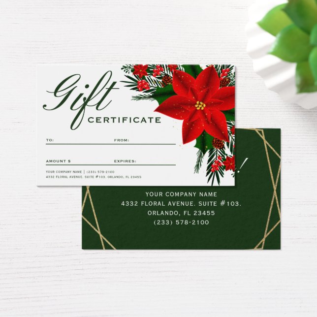 Floral Poinsettia Pine Greenery Gift Certificate  (Desk)