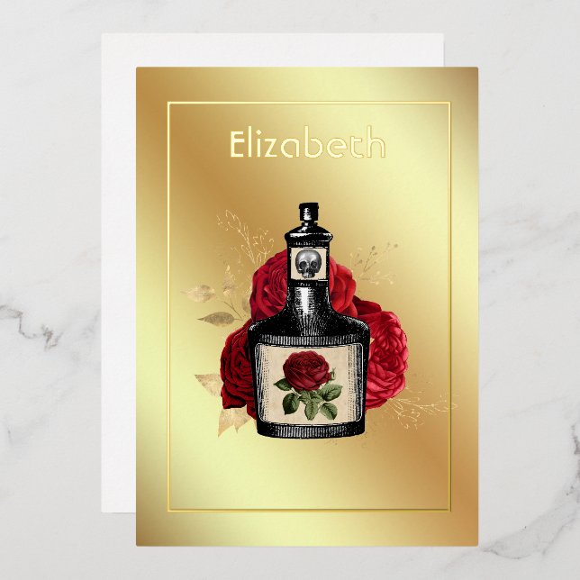 Floral Poison Lotion Halloween Gothic Foil Invitat (Front/Back)