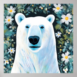 Floral Polar Bear Poster