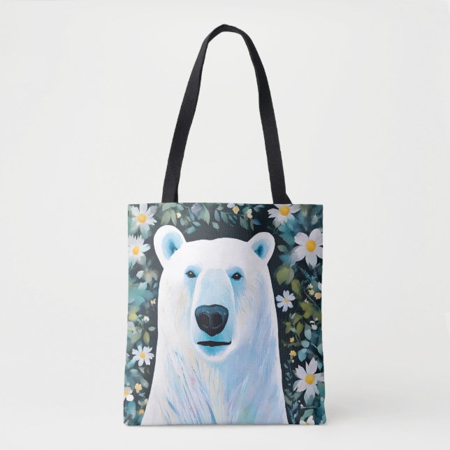 Floral Polar Bear Tote Bag (Front)