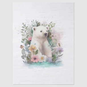 Floral Polar Bear Watercolor Tissue Paper