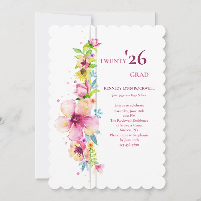 Floral Pole Graduation Invitation (Front)