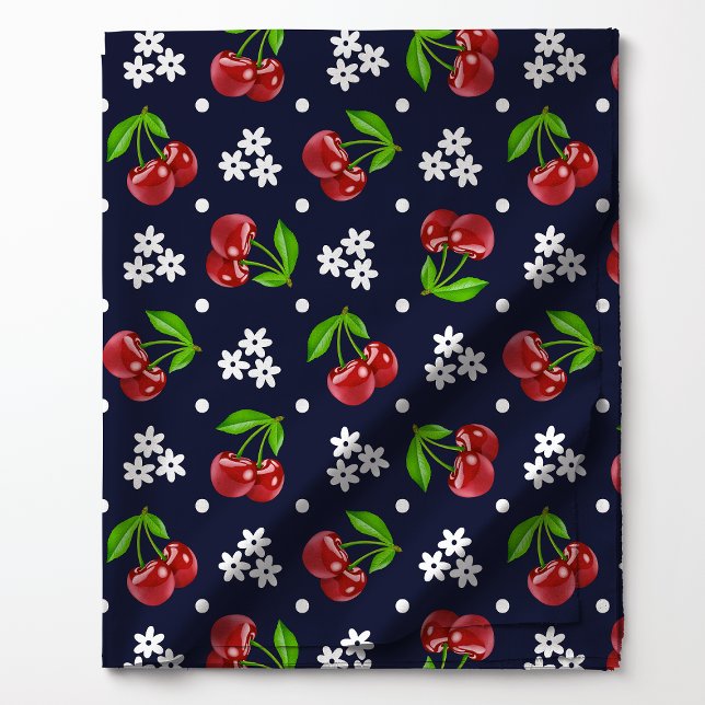 Floral Polka Dot Cherry on Navy Pattern Fabric (Creator Uploaded)
