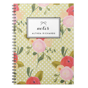 Floral Polka Dots Pattern Personalised Notebook