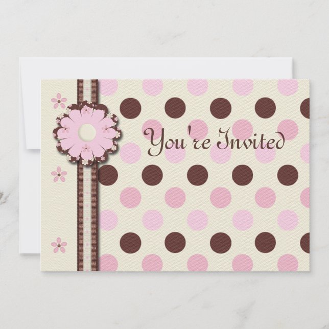 Floral polkadots girl's birthday party invitation (Front)