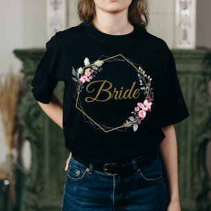 Floral Polygon Bride Leaf Aesthetic Gold & Pink  T-Shirt