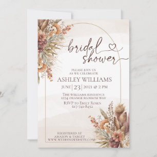 floral Pompas grass boho bridal shower Invitation
