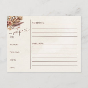 floral Pompas grass boho bridal shower recipe card