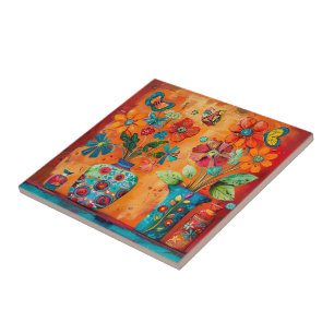 Floral Pop Art Ceramic Tile