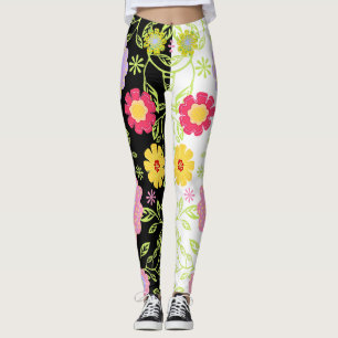 Floral Pop Art Painting Bi-Colour Pattern Leggings