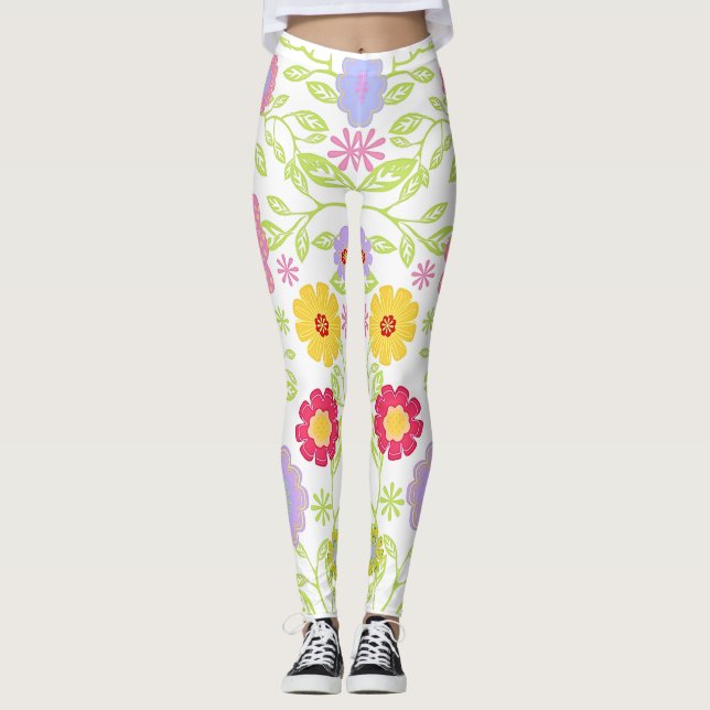 Floral Pop Art Painting Pattern Leggings (Front)