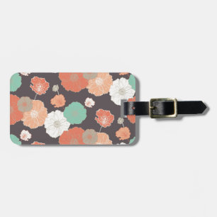 Floral Poppies Navy, Coral, Mint Luggage Tag