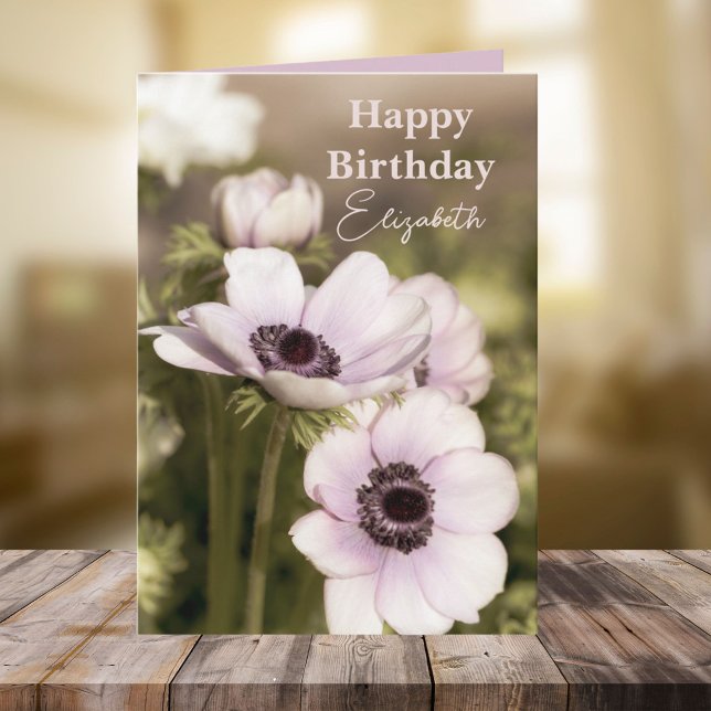 Floral Poppy Custom Name Happy Birthday  Card (Creator Uploaded)