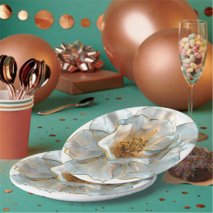 Floral Porcelain Glass Flower Round Paper Plate