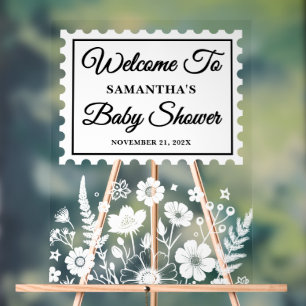 Floral Postage Stamp Baby Shower Welcome Acrylic Sign
