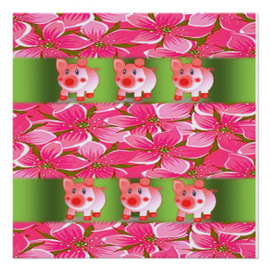 Floral Poster Pig