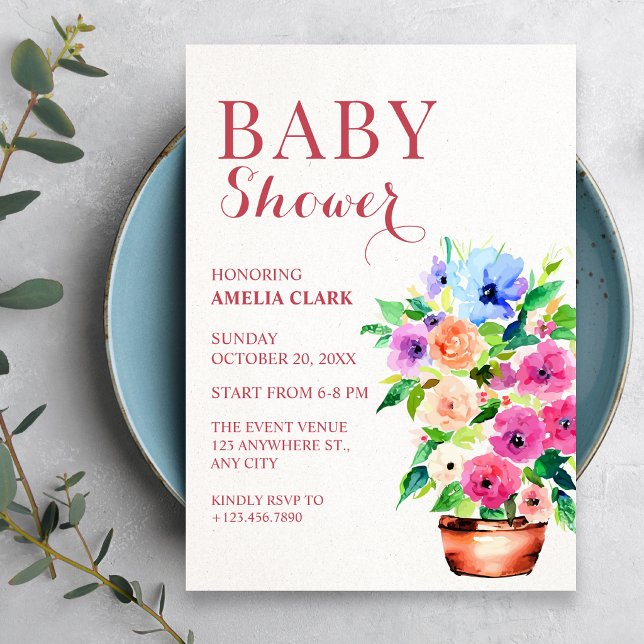 Floral pot paint baby shower invitation (Creator Uploaded)