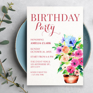 Floral pot paint birthday invitation