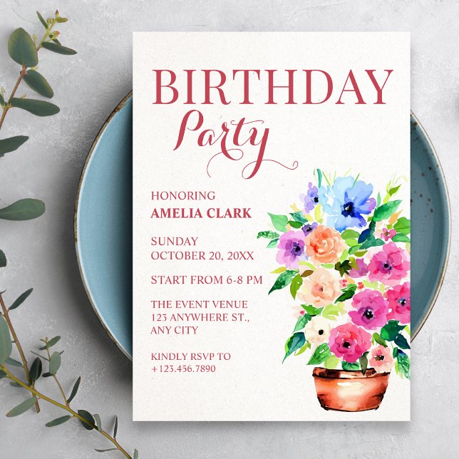 Floral pot paint birthday  invitation (Creator Uploaded)
