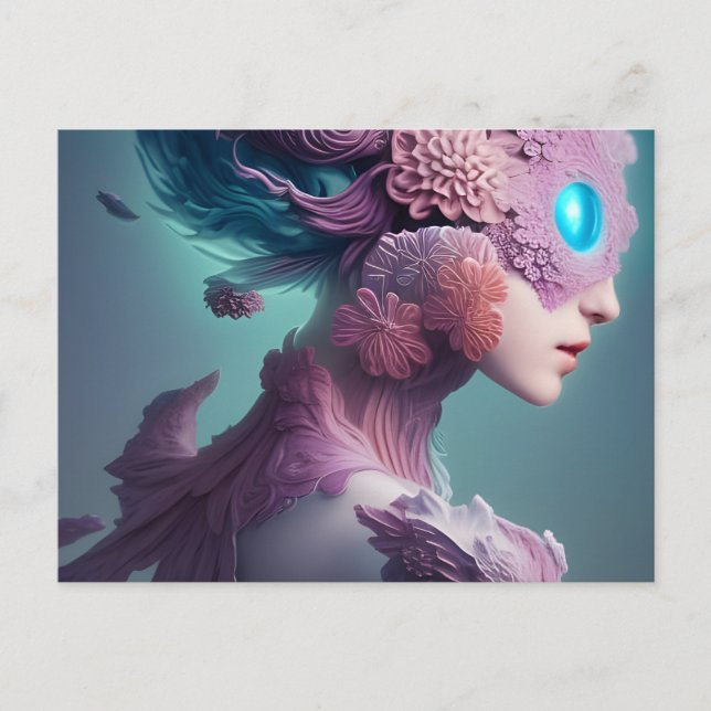Floral Powered Woman With Glowing Eye Postcard (Front)