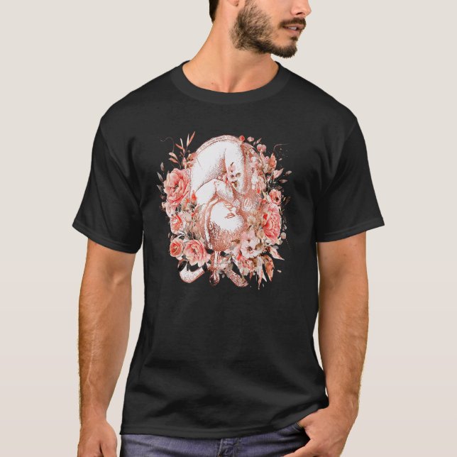 Floral Pregnancy Womb Anatomy Baby Gynaecology Exp T-Shirt (Front)