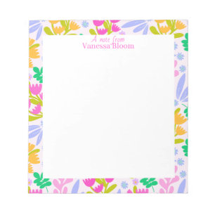 Floral pretty colourful modern chic name notepad