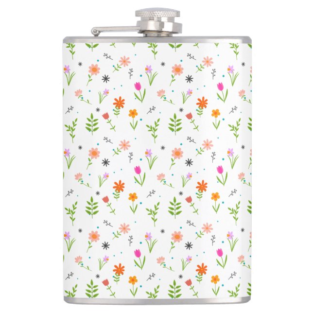 Floral Pretty Flowers Pattern  Hip Flask (Front)