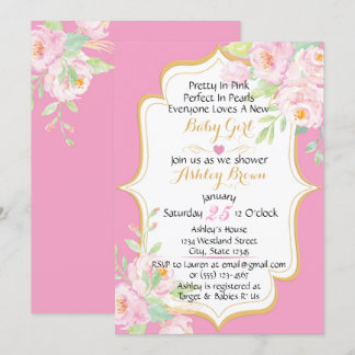 Floral Pretty In Pink Baby Shower Invitation