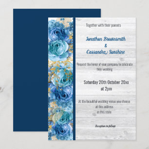 FLORAL PRETTY NAVY BLUE RUSTIC WEDDING NAVY INVITATION