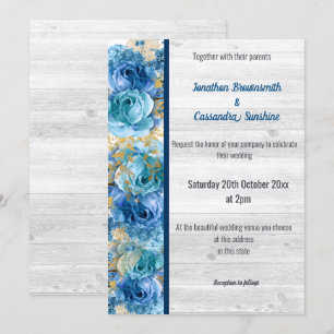 FLORAL PRETTY NAVY BLUE RUSTIC WHITEWASH WEDDING INVITATION