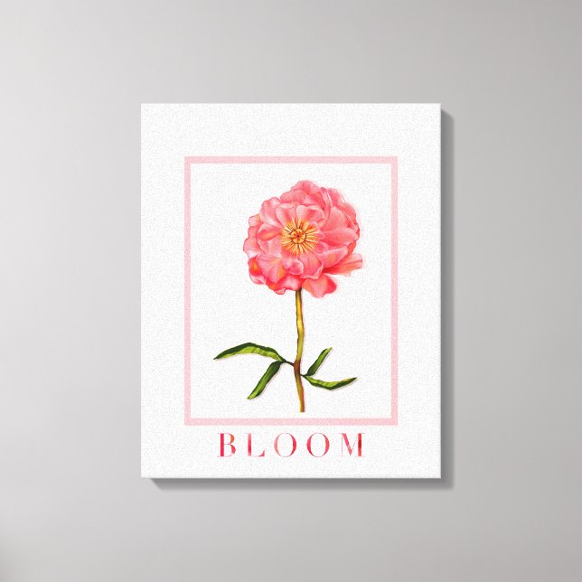 Floral Pretty Pink Peony Flower Art Canvas Print (Front)