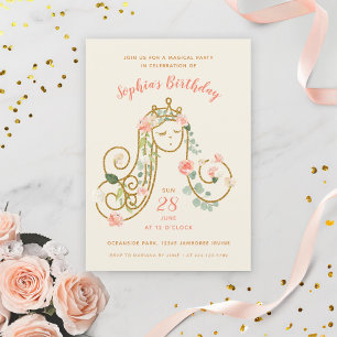 Floral Princess Birthday Photo Invitation