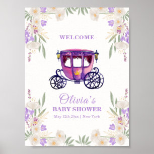 Floral Princess Carriage Girl Baby Shower Welcome Poster