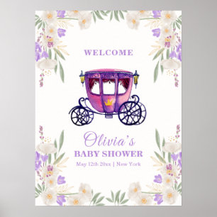 Floral Princess Carriage Girl Baby Shower Welcome Poster