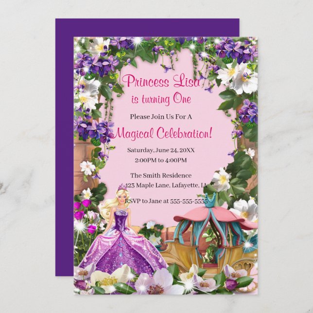Floral Princess Enchanted Fairy Tale Birthday Invitation (Front/Back)