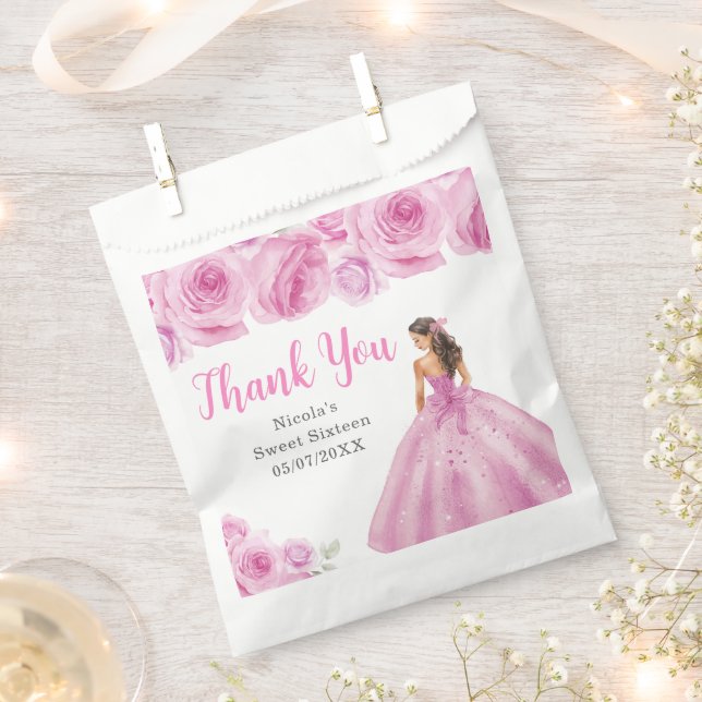 Floral Princess in a Pink Dress Sweet Sixteen  Favour Bags (Clipped)