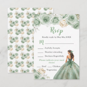 Floral Princess in a Sage Green Dress Meal Choice RSVP Card