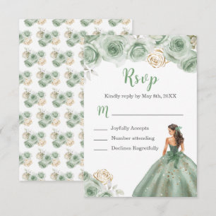 Floral Princess in a Sage Green Dress Meal Choice RSVP Card