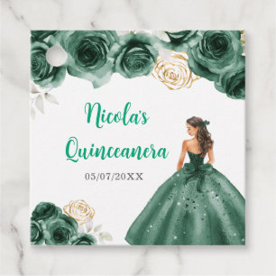 Floral Princess in Dark Green Dress Quinceanera  Favour Tags