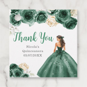 Floral Princess in Dark Green Dress Quinceanera Favour Tags