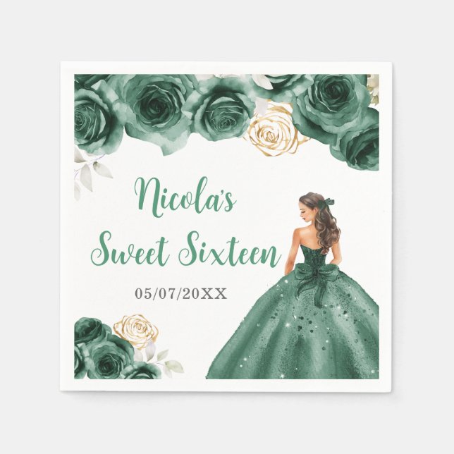 Floral Princess in Dark Green Dress Sweet Sixteen  Napkin (Front)
